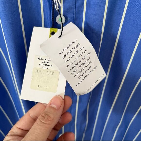 Robert Graham NWT "Aruba" Blue White Stripe Cotton Button Down Dress Shirt - Picture 7 of 16